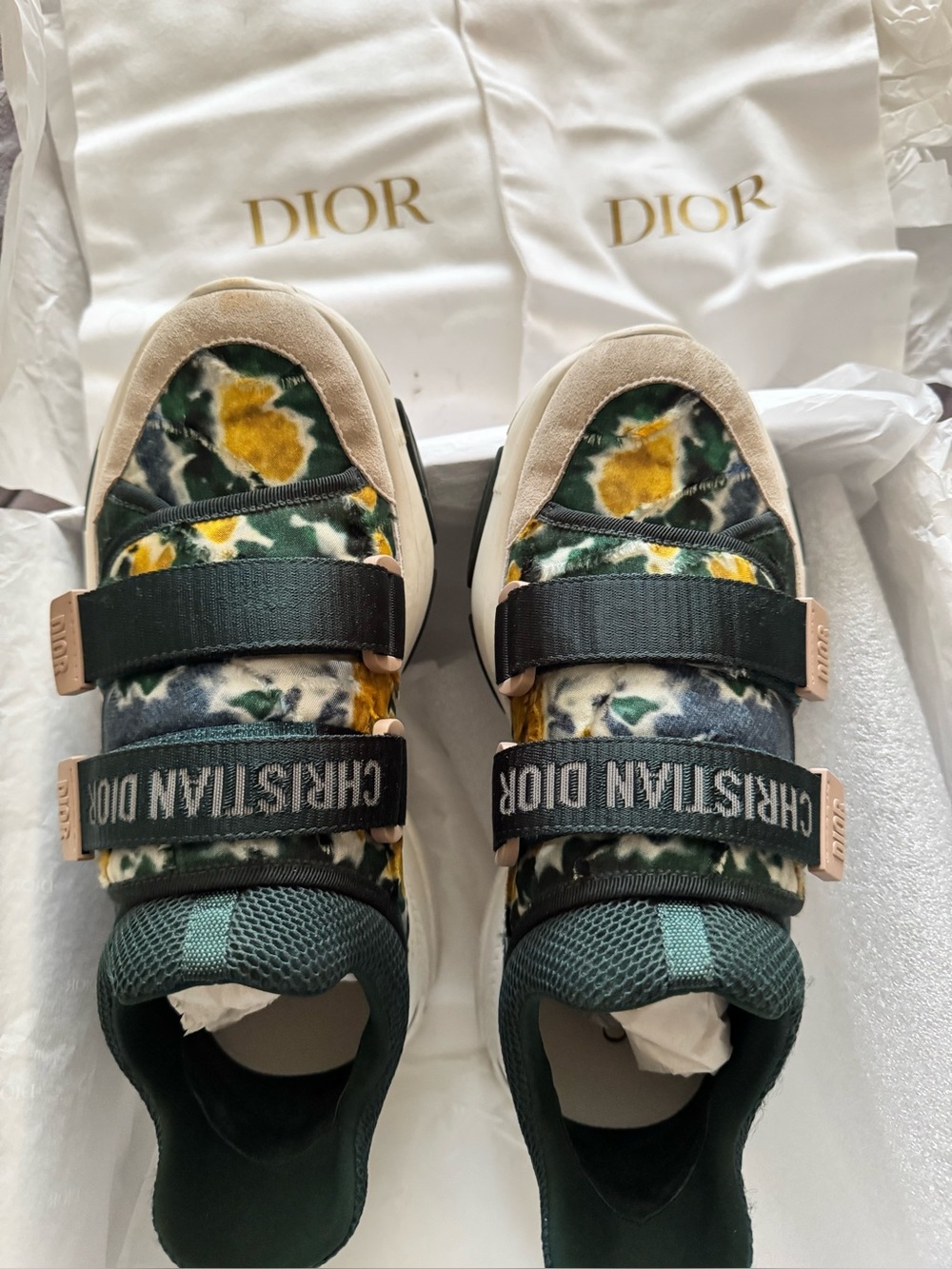 Dior D-Wander Floral Green & Yellow Velcro Sneakers